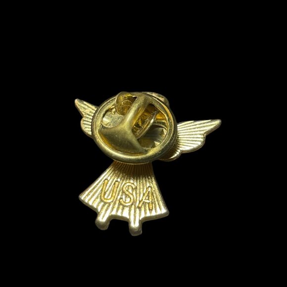 Vintage USA Angel Patriotic Red White Blue Hand Enameled 18kt Gold Finish Pin - Picture 3 of 4